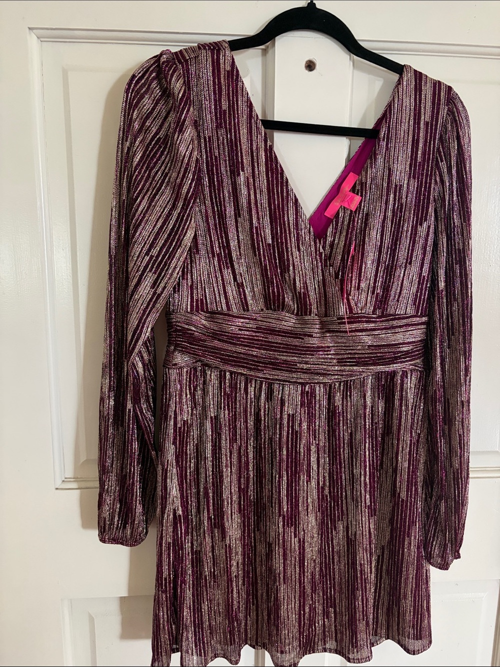 Plum Metallic V-Neck Women's Pleated Waist romper